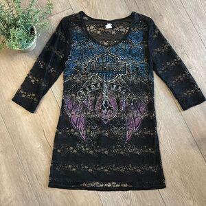 HARLEY DAVIDSON SHEER LACE DRESS SWIM COVER UP TUNIC SIZE MEDIUM